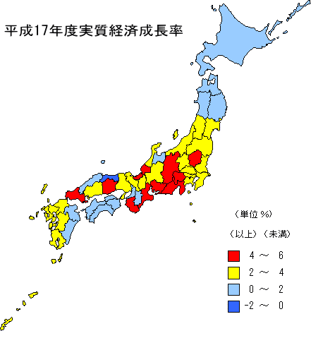 平成17年度実質経済成長率（地図グラフ）