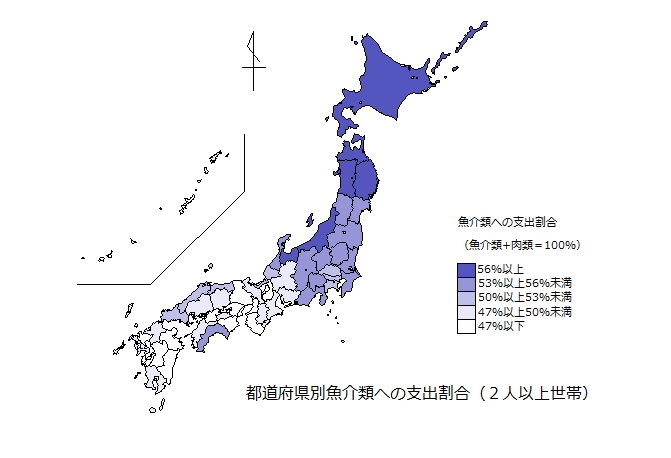 魚介類への支出割合（地図）