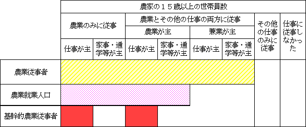 図３ 農業従事者・農業就業人口・基幹的農業従事者の区分け