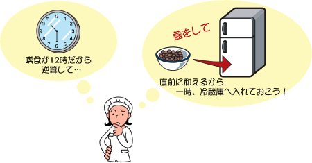 喫食までの時間が最短になる様、計画的に調理するイラスト