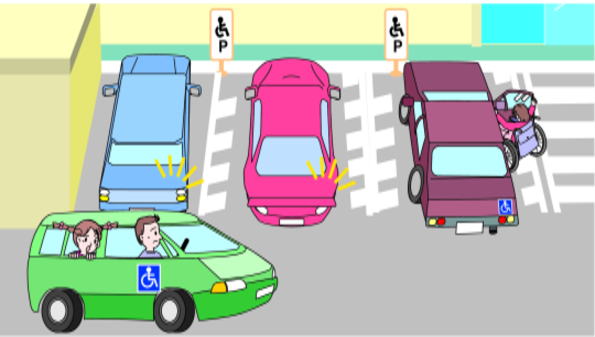 車いす使用者用駐車区画にとめる必要のない人が車をとめているイラスト