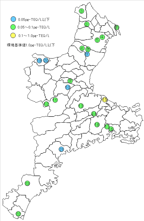 平成14年度ダイオキシン類地下水調査結果(地図)