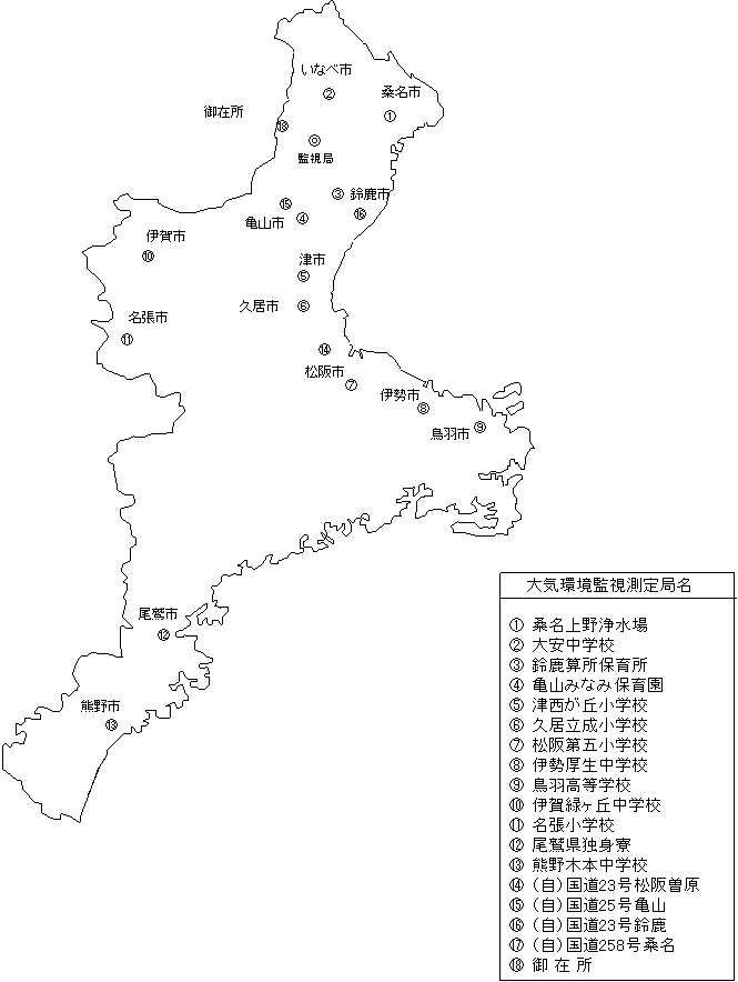 資料２－２７　大気環境監視測定局設置図（平成１８年３月３１日現在）　（四日市地域を除く）