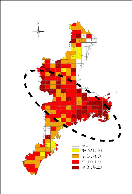 イノシシ目撃率地図