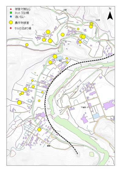 被害状況を図示した地図