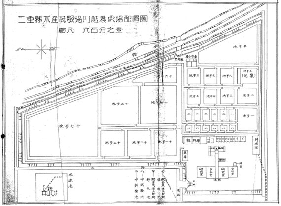 三重県水産試験場　川越養魚場の平面図　施設の配置がわかる