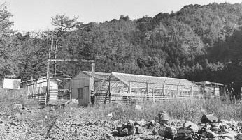 施設の全景。背後の山に水があった。