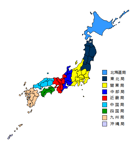 経済産業局別の塗り分け全国地図