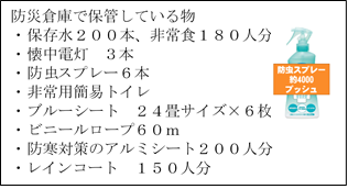 防災倉庫で保管しているものリスト